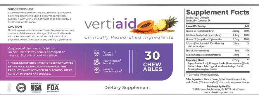 VertiAid supplement label and ingredient list